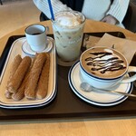 COZY CAFE - 料理写真:チュロス5本&ディップチョコレート980円、バニララテ630円、チョコレートラテ630円、店内利用（10％）224円