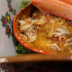 炎水 - ジュレの酸味が味わいを引き締めながら、強かな美味さを届ける。 手間ひまかけたせいこ蟹を剥き上げる作業に感謝しかない。