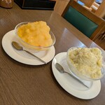 祥風苑 花の里 - 注文    ▽完熟マンゴーと桃のかき氷---580円    ▽南国キウイとパインのかき氷---580円 