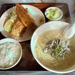 やちべえ - 「アジフライ&しじみミラーメン・半ライスセット」@1400