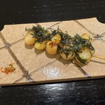 島津 - アコヤ貝（天草） 塩焼き 上に有明の海苔　◎