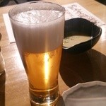 俺の魚を食ってみろ!! - (2014/12/22)生ビール(エクストラコールド)&お通し(薩摩芋の摺り流し)