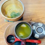 母ちゃんの火鉢カフェ - デザートは抹茶ぜんざいとハートの