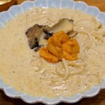 すし食堂 和和和 - あわび肝クリームソース パスタ＋ウニのせ