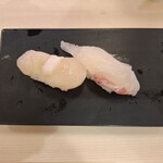 すしざんまい匠 - 帆立と鯛の握りです。