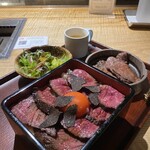 北新地はらみ別邸 - ハラミ重　1500円＋炭焼きモモ肉　450円