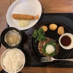 デニーズ - おろしハンバーグ　946円　海老フライ1本　275円　ライス大盛り＋みそ汁セット　484円　ドリンクバーセット　451円
