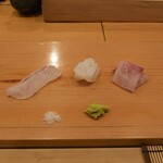 Sushi Shunsuke Asagaya - Matsukawa Flounder, Mizudako (Octopus), Kanpachi (Amberjack)