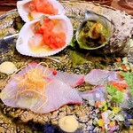 トラットリア パッパ - 前菜　赤貝　サザエ　真鯛　カンパチ
