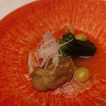 食べるお宿 浜の湯 - 煮物 金目鯛蕪餡掛け 焼き茄子、法蓮草、銀杏 白髪葱 