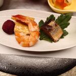 食べるお宿 浜の湯 - 山桃蜜煮、海老旨煮、秋刀魚紅梅煮