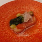 食べるお宿 浜の湯 - 煮物 金目鯛蕪餡掛け 焼き茄子、法蓮草、銀杏 白髪葱 