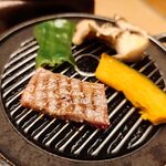 食べるお宿 浜の湯 - 肉料理 和牛鉄板焼き 舞茸、南瓜、ピーマン