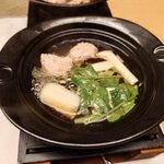 食べるお宿 浜の湯 - 鍋物 鶏つみれねぎま鍋 エリンギ、小松菜 
