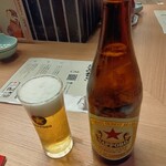 炭火と串焼きと肴 原価酒場 イロ鶏ドリ - サッポロラガー瓶ビール