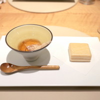 アニエルドール - 栗のムースとほうじ茶のジュレ＆フォアグラと柿と燻りがっこの最中 '14 12月中旬