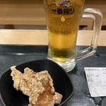なか卯 - 料理写真:生ビール&鶏から(2個)