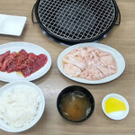 焼肉・定食・冷麺 味楽苑 - 料理写真:ささまホルモン定食（塩）＋和牛切り落とし