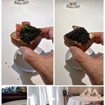 mærge - キャレドブール
      四角いクロワッサンに、キャビア、スペインの生ハム、自家製パテ、自家製リコッタチーズ、蓮根のピクルス、ディルなどのハーブ、コンテチーズをのせて