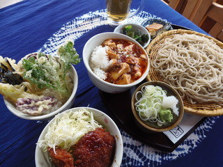 Teuchi Soba Shinano Ya Kichibee - ざるそばミニ丼　マボー丼、天丼、ソースかつ丼のいずれかチョイス