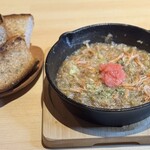 だしージョ dining＆bar nico - 東京下町のソウルフードを、当店自慢の全粒粉パンを添えて、もんじゃもたっぷり乗っけて召し上がってください