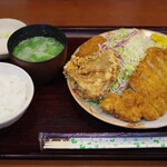 とんかつ 竹亭 田上店 - とんかつ定食+からあげ+ミニメンチ(サービス)