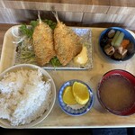 大衆食堂はづき - 料理写真:アジフライ定食(1,000円)の全貌(*ﾟ▽ﾟ*)