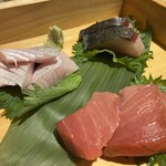 鮪と炭火焼き 俺の割烹 うお炭 - お刺身三点盛り