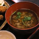 食堂もり川 - 生牡蠣フライ定食(半ライス@-30円)@税込1,600円 │ 平日19:42頃訪問