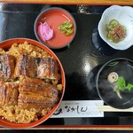 なかしん - 料理写真:うな丼上（4切）肝吸、ミニうざく、漬物2,900円＋ご飯大盛100円