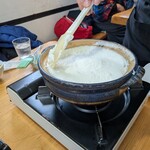 Cafe&IT Fiesta - 締めの雑炊は、白玉が浮かんでいたみかん汁を入れて卵4個分のメレンゲで覆う