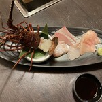 伊勢海老　海鮮蒸し料理　華月 - 造り（伊勢海老、鯛、勘八、鱸、一本釣り答志島トロさわら）