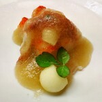 もめん - .....一品目　くるまえび　ほっき貝　りんご酢.....