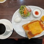 嵯峨野珈琲館 - 料理写真:トラジャブレンド珈琲500円＋C（明太子チーズトースト、ゆで玉子、サラダ、ヨーグルト、フルーツ）230円