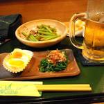 家庭の味やえちゃん - お通し
豚肩ロースとみず(山菜)の炒めもの