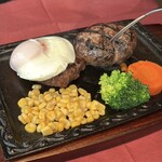 俺の炭火焼ステーキ 渋谷 - コンボC（ハンバーグ＆ランプステーキ）
                                　┗ 松阪牛入りビーフ100％ハンバーグ180g
                                　┗ 国産牛ランプステーキ100g
                                ・鳳凰卵目玉焼き（トッピング）