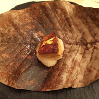 イル ギオットーネ 京都本店 - 2014.12 フォアグラと丹波のの黒豆の飯蒸し ほう葉で包んで