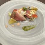 Kumazawa - 小柴真鯛　鹿児島スマカツオ キンカン、赤トマト、青トマトを添えて