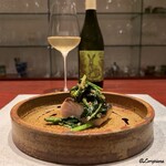 日本料理 TOBIUME - 農楽蔵 norapon blanc 2024と鰆の蒸し焼きと菠薐草　
