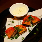 谷塚バル - 201412蓮根。自家製ソーセージのサンド揚げ!!￥380