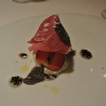 リストランテ カノフィーロ - リコッタチーズとあまおう　生ハム　黒トリュフとハチミツ