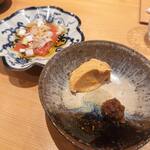 鮨 さかい - 帆立の卵巣、あん肝