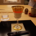 銀座 小十 - 牛乳ゼリー 江戸柿のムース掛け 2014.12.2x