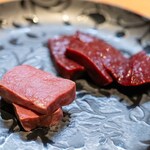 美味いもん屋 わ多なべ - 2026.1 米沢牛の低温調理レバーとハツ 胡麻油塩 生姜醤油