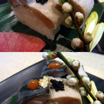 酒肴 和亭 - 最初の１品目です。鯖の小袖寿司です。まず、見た目を楽しみます。これを見ただけで料理の腕が確かだと想像がつきますよね。