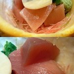 酒肴 和亭 - 中身は氷見の寒鰤（かんぶり）でした。今がまさに旬の食材です。脂が乗って抜群に美味しいですよ。見た目で楽しみ、味で満足できる一品でした。