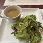 カツヤマ - アンコウのスープ　サワラのマリネ入りサラダ