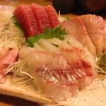 遊人 - 本日のお刺身3点盛(まぐろ,どんこ,ぶり)(14.12.30)