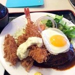 キッチンスズキ - 洋風ハンバーグ、海老フライ、カキフライ定食