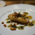 チニャーレエノテカ - 真鱈のムニエル焦がしバター　セリと百合根、ふきのとう